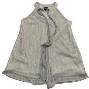 Worthington Silver Shimmer Sleeveless Blouse Tie Neck Size M Elegant Metallic